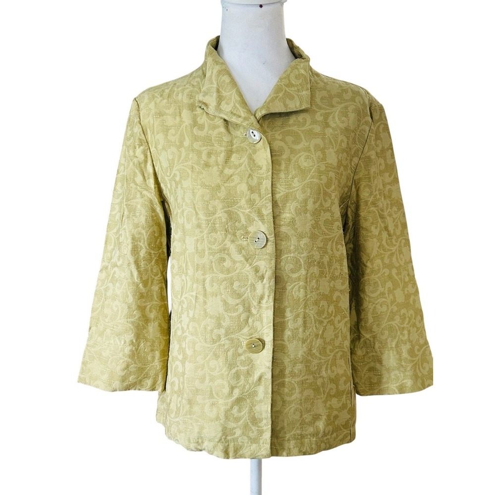 Coldwater Creek Green Brocade Jacket Womans SZ M